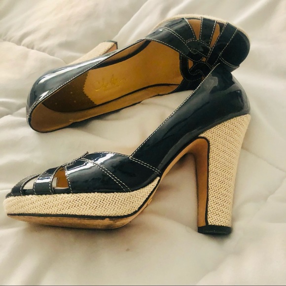 Patent Leather Navy Blue Cole Haan Peep Toe-Size 7 - Picture 3 of 5